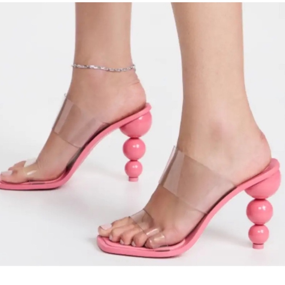 Cult Gaia Vita Pink Bubble Stacked Vinyl Open Toe Heels size 6